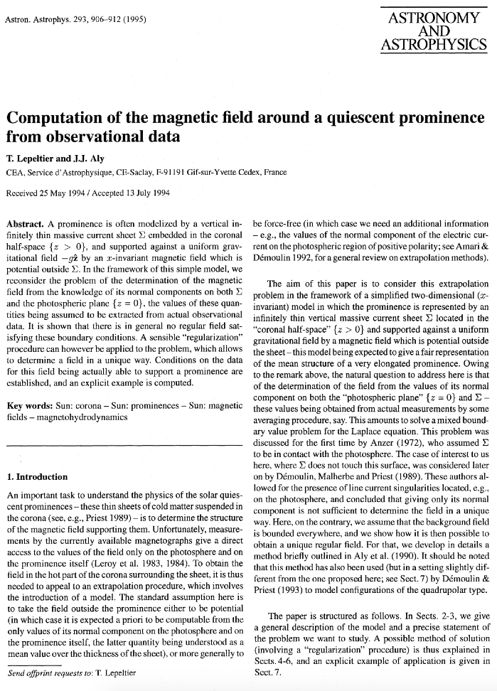 Computation of the magnetic field around a quiescent prominence from...