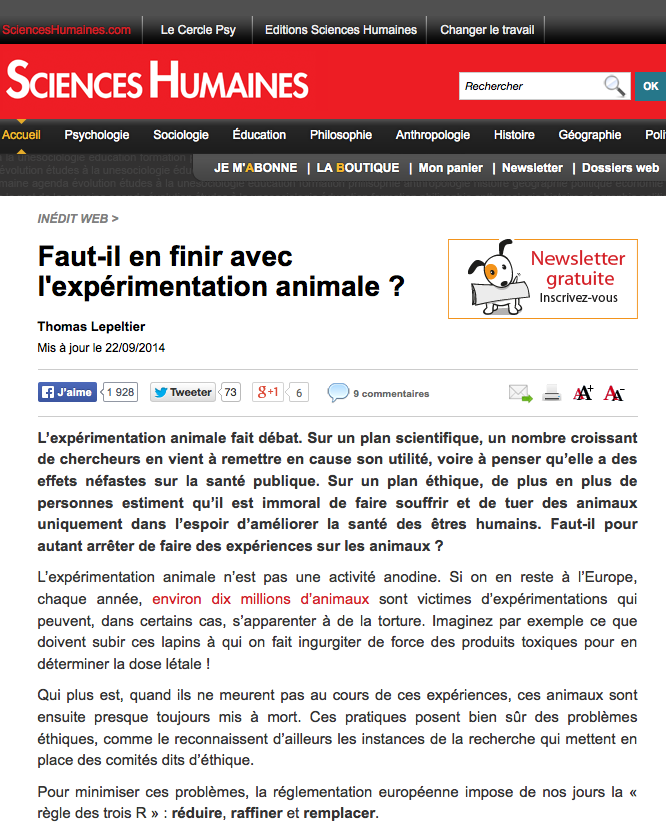 Faut-il en finir avec l’experimentation animale ?