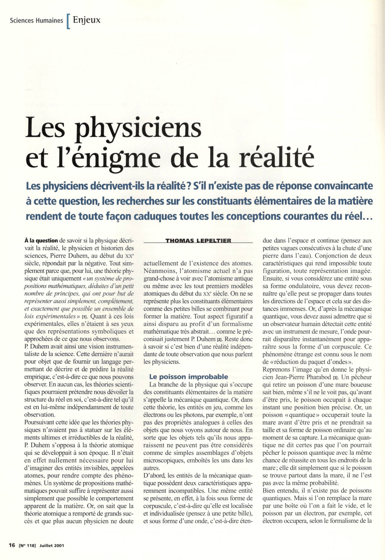 Les physiciens et l’énigme de la réalité