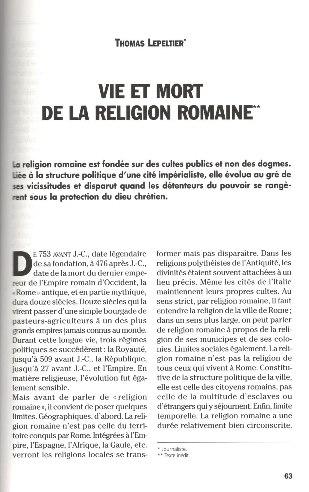 Vie et mort de la religion romaine